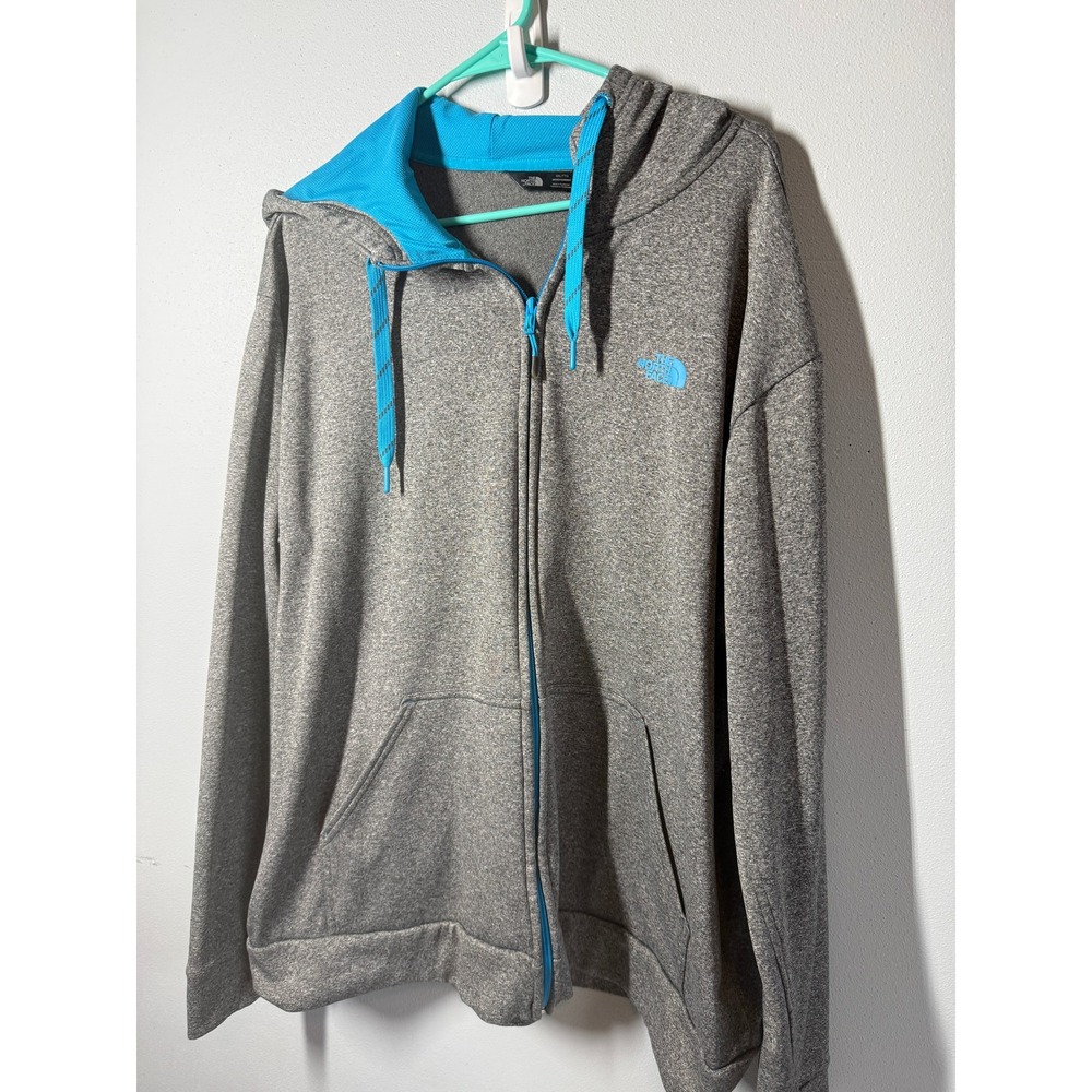 The North Face Hoodie XXL Gray Blue Full Zip Thumbholes Heathered Activewear